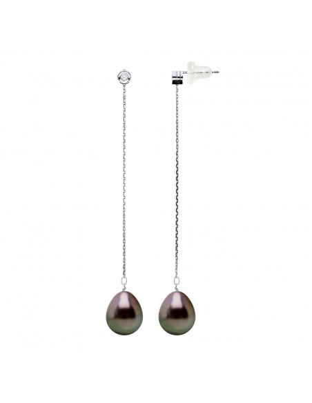 Pendant Earrings Tahiti Beads Pears 9-10 mm - Diamonds 0.020 Cts - Gold Jewellery 375 - TAVANA