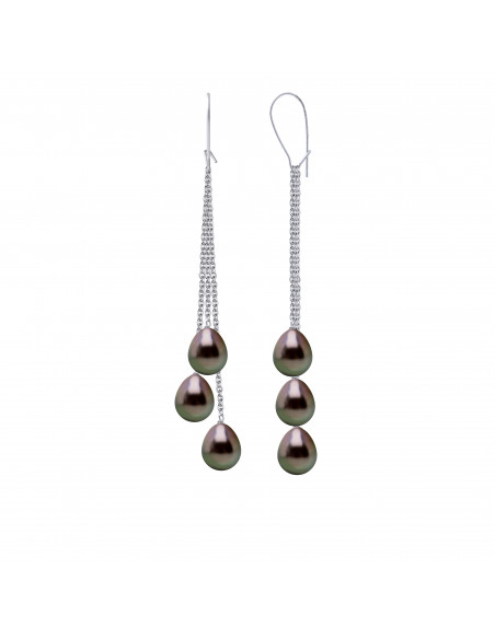 Pendant Earrings 6 Tahitian Beads Pears 8-9 mm - Gold 750 - Rapango