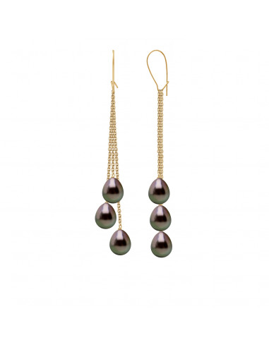 Boucles d'Oreilles Pendantes 6 Perles de Tahiti...