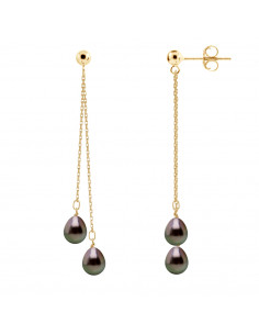 Boucles d'Oreilles Pendantes Perles de Tahiti Poires 7-8...