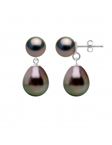 Boucles d'Oreilles Duo Perles de Tahiti Rondes...