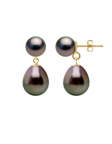 Boucles d'Oreilles Duo Perles de Tahiti Rondes...