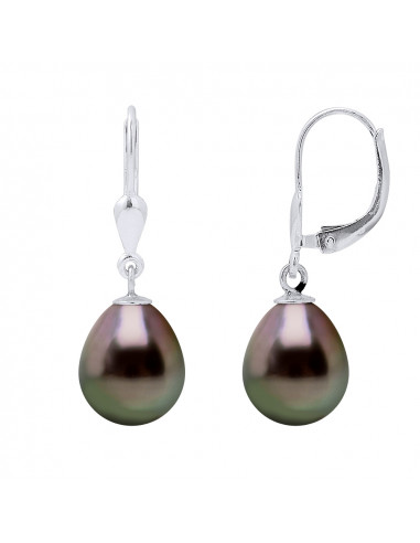 Boucles d'Oreilles Pendantes Perles de Tahiti Poires 9-10 mm - Système Brisures - Or 375 - PAPEETE