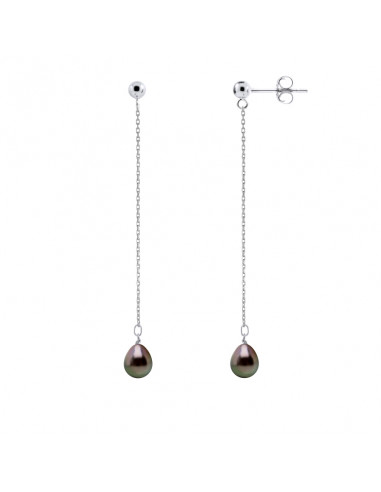 Boucles d'Oreilles Pendantes Perles de Tahiti Poires 8-9 mm - Or 375 - NEHENEHE
