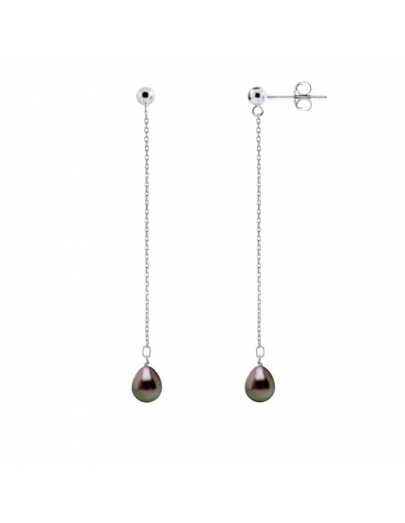 Boucles d'Oreilles Pendantes Perles de Tahiti Poires 8-9 mm - Or 375 - NEHENEHE