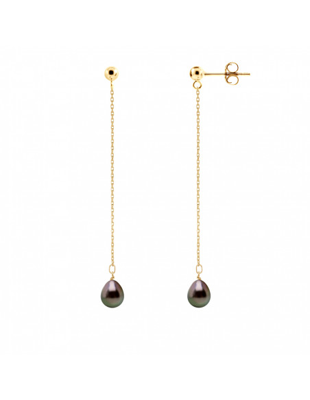Boucles d'Oreilles Pendantes Perles de Tahiti Poires 8-9 mm - Or 375 - NEHENEHE