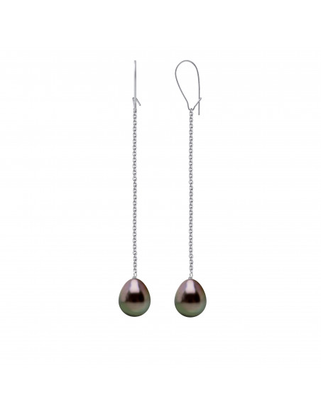 Boucles d'Oreilles Pendantes Perles de Tahiti Poires 9-10 mm - Or 375 - HOA