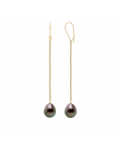 Boucles d'Oreilles Pendantes Perles de Tahiti Poires 9-10 mm - Or 375 - HOA