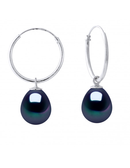 Boucles d'Oreilles Perles Poires 8-9 mm - Système Créoles - Argent 925 - SAINT CYPRIEN
