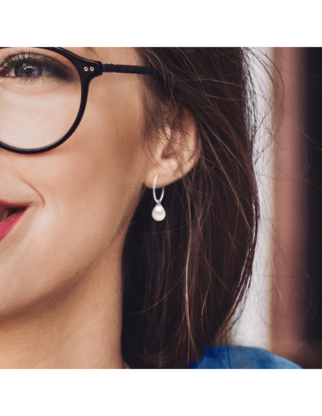 Earrings Pearls 8-9 mm - Creole System - Silver 925 - Saint Cyprien