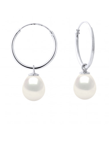Earrings Pearls 8-9 mm - Creole System - Silver...