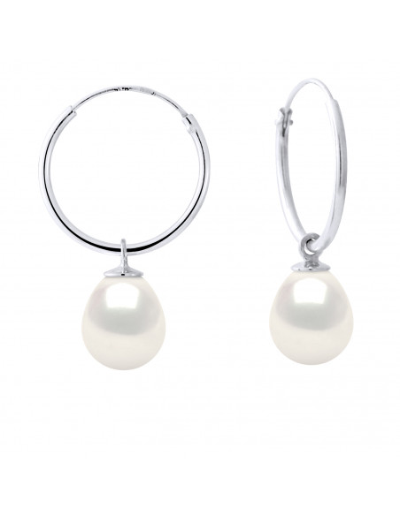Earrings Pearls 8-9 mm - Creole System - Silver 925 - Saint Cyprien