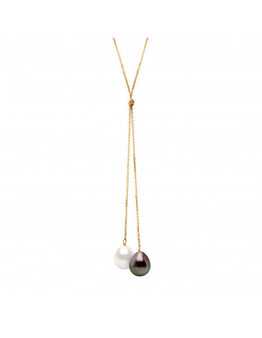 Collier Toi & Moi - 2 Perles Poires 9-10 mm -...