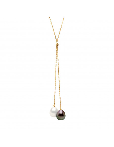 Collier Toi & Moi - 2 Perles Poires 9-10 mm - Chaîne Forçat - Or 375 - RAKUVA