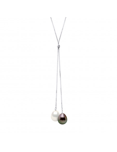 Collier Toi & Moi - 2 Perles Poires 9-10 mm - Chaîne Forçat - Or 375 - RAKUVA