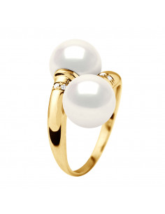 Bague Prestige Perles Rondes 8-9 mm - Diamants 0.060 Cts...