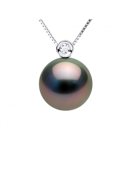 Round Tahitian Pearl Prestige Necklace 10-11 mm - Diamonds 0.010 CTS - Jewelry Gold 375 - Naparo