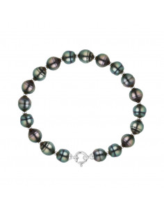 Bracelet Rang de Percles de Tahiti Cerclées 9-10 mm - Or...