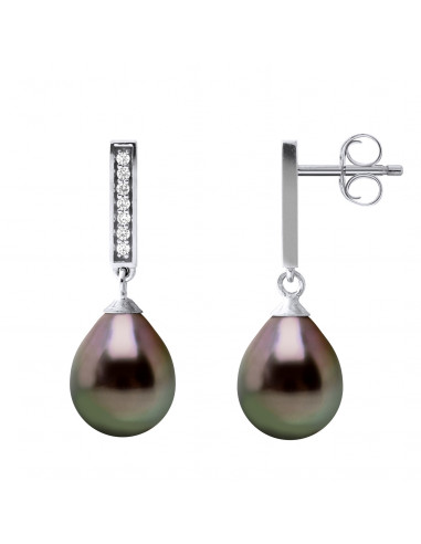 Boucles d'Oreilles Joaillerie Pendantes Perles de Tahiti 8-9 mm -  Argent 925 - NOENAMA