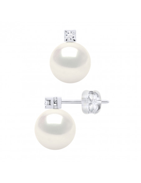 Earrings PRESTIGE Round Beads 8-9 mm - Diamonds 0.040 Cts - Gold Jewellery 375 - EIFFEL
