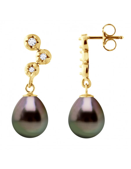 Prestige Earrings Tahiti Pearls 9-10 mm - Diamonds 0.12 CTS - Prestige Gold 375 - Bora Bora