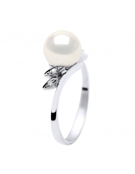 Bague PRESTIGE Perle Ronde 8-9 mm - Diamants 0.040 Cts - Joaillerie Or 375 - MARIVEAUX
