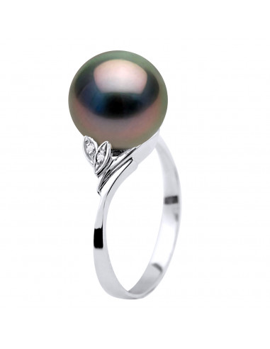 Round Tahitian Pearl Ring 8-9 mm - Diamonds...