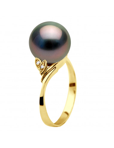 Round Tahitian Pearl Ring 8-9 mm - Diamonds...