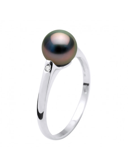 Ring Round Jumper Tahitian Pearl 8-9 mm - Diamonds 0.020 CTS - Gold 375 - poerava