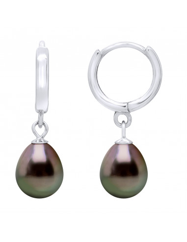 Boucles d'Oreilles Créoles Perle de Tahiti Poires 8-9 mm - Système Créoles - Argent 925 - NAMIKARI