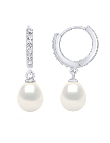 Boucles d'Oreilles Joaillerie Perles Poires 8-9 mm - Système Créoles - Argent 925 - MADRAGUE