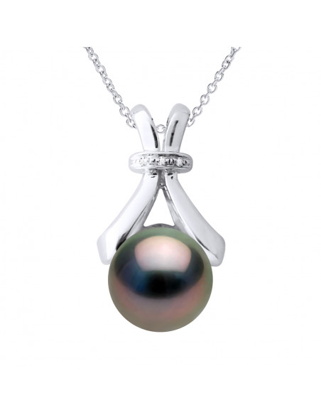 Round Tahitian Pearl Prestige Necklace 7-8 mm - Diamond 0.010 CTS - Jewelry Gold 375 - Makarava