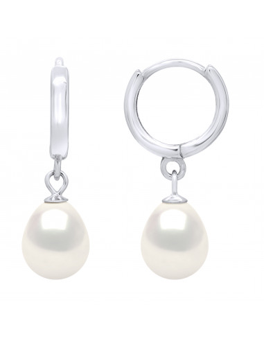 Boucles d'Oreilles Créoles Perles Poires 8-9 mm - Argent 925 - SAINT CYR