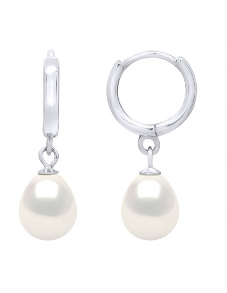 Earrings Creole pearl pears 8-9 mm - 925 silver - Saint Cyr