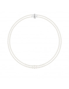 Round Bead Double Rang Necklace 4 to 6 mm - Silver 925 -...