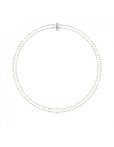 Collier Double Rang de Perles Rondes 4 à 6 mm - Argent 925 - MONTAGU
