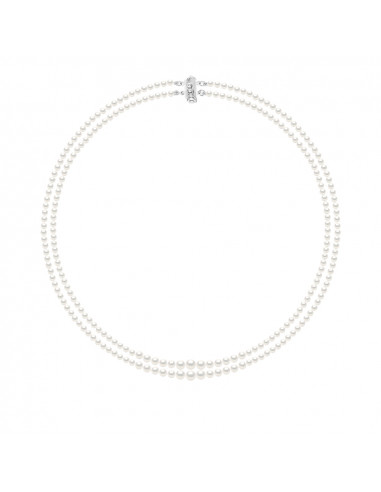 Collier Double Rang de Perles Rondes 4 à 6 mm -...