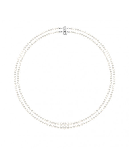 Round Bead Double Rang Necklace 4 to 6 mm - Silver 925 - MONTAGU