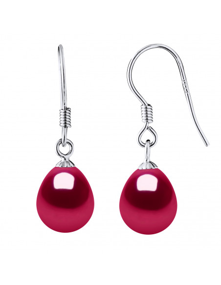 Pearl pear pears pear earrings 8-9 mm - System Hooks - Silver 925 - Odeon