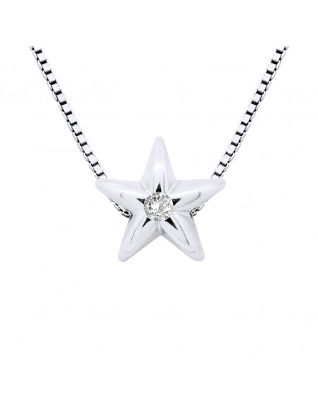 Diamond Necklace 0.030 CTS Serti Etoile - Venetian Chain - Silver 925 - Stella