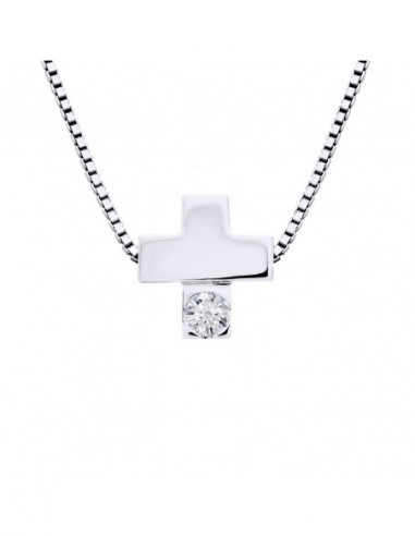 Collier Diamant 0.050 Cts Serti Croix - Chaîne Vénitienne - Argent 925 - ROMA