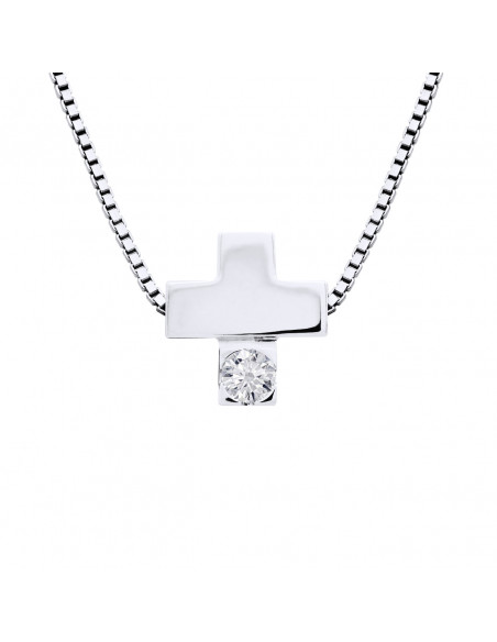 Diamond Necklace 0.050 CTS Serti Cross - Venetian Chain - Silver 925 - Roma