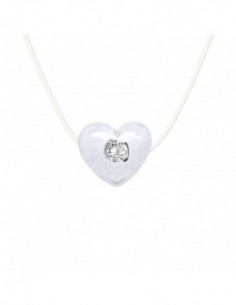 Collier Nylon Transparent Diamant 0.030 Cts Serti Coeur -...