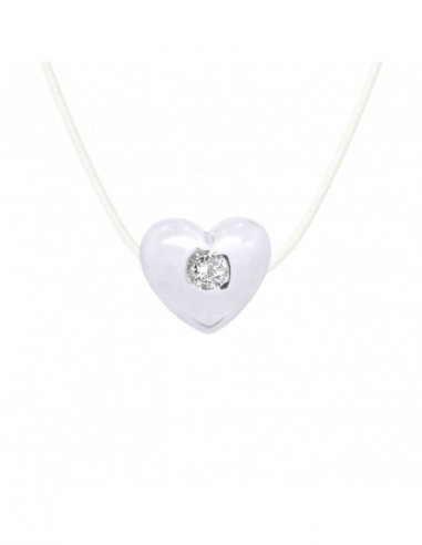 Collier Nylon Transparent Diamant 0.030 Cts Serti Coeur - Argent 925 - BILBAO