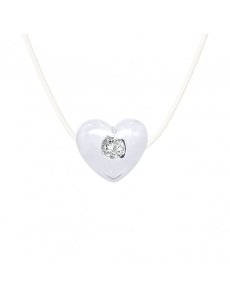 Collier Nylon Transparent Diamant 0.030 Cts Serti Coeur - Argent 925 - BILBAO