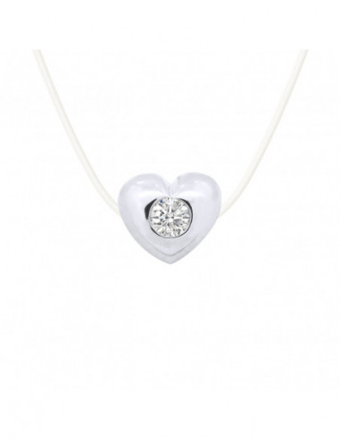 Collier Nylon Transparent Diamant 0.050 Cts Serti Coeur - Argent 925 - CHIAVARI