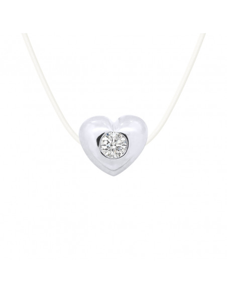 Necklace Nylon Transparent Diamond 0.050 Cts Serti Heart - Silver 925 - CHIAVARI