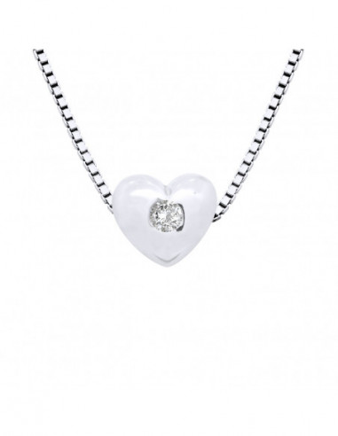 Collier Diamant 0.030 Cts Serti Coeur - Chaîne Vénitienne - Argent 925 - MAJORQUE