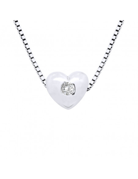 Collier Diamant 0.030 Cts Serti Coeur - Chaîne Vénitienne - Argent 925 - MAJORQUE