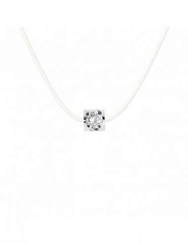 Collier Nylon Transparent Diamant 0.030 Cts Serti Griffe - Argent 925 - IBIZA
